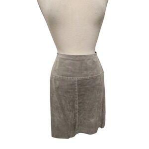 Womens Suede Leather Mini Skirt Solid Gray 90s Y2K Vintage 32" Waist J. JIll